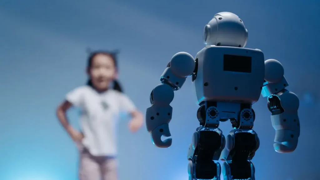 Humanoid robot interacting with a child representing the future of Agentic AI security and human safety